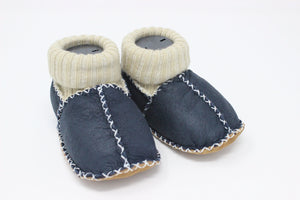 Cozy Toez Navy Blue Leather-knit collar