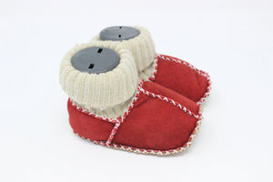 Cozy Toez Red Leather-knit collar