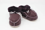 Cozy Toez Laced Plum Leather w/ Fur Collar