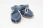 Cozy Toez Laced Blue Leather w/ Fur Collar