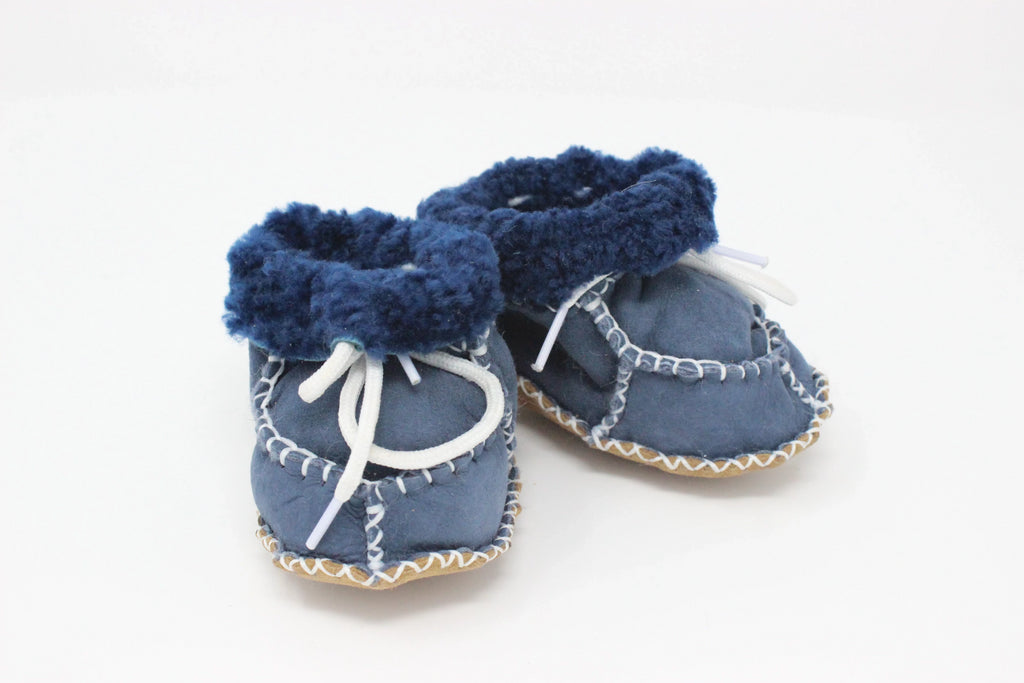 Cozy Toez Laced Blue Leather w/ Cobalt Blue Fur Collar