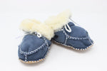 Cozy Toez Laced Blue Leather w/ Vanilla Fur Collar